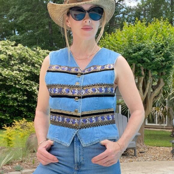Vintage 90’s Liz Claiborne western style denim vest - Picture 1 of 9
